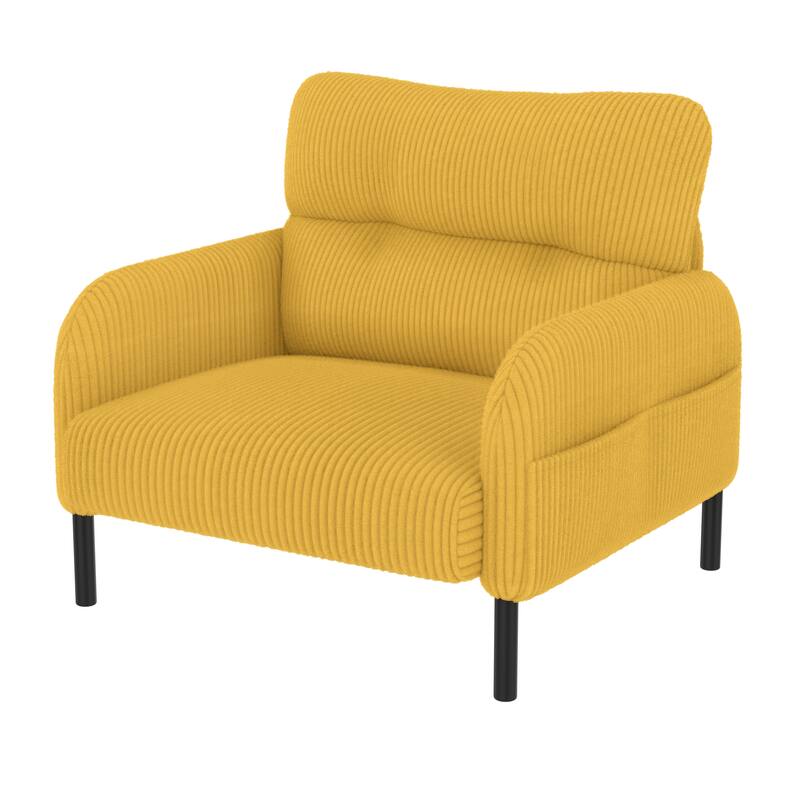 Corduroy Upholstered Single Sofa Chair, Lounge Reading Chair with Side Pockets, Armchair with Solid Wood Frame
