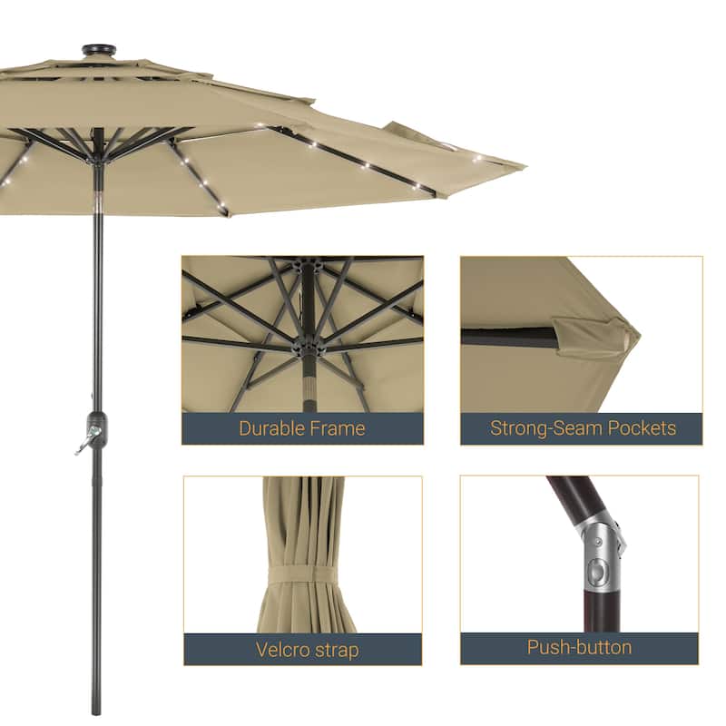 LIVOOSUN LED 10FT LED 3-layer Patio Umbrella with UPF50+, Tilt Function, and Wind-Resistant Design——Experience Outdoor Comfort