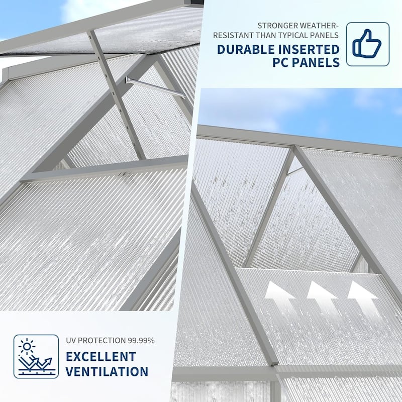 6 x 4 ft Greenhouse, Polycarbonate Walk-in Greenhouse with Aluminum Frame Sliver - 6*4FT