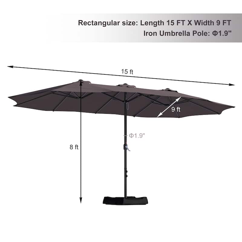 Clihome 15Ft Double-Sided Umbrella Crank Patio Outdoor Umbrella without Base