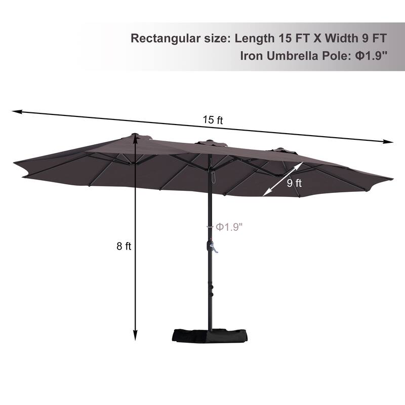 Clihome 15Ft Double-Sided Patio Market Umbrella with Base