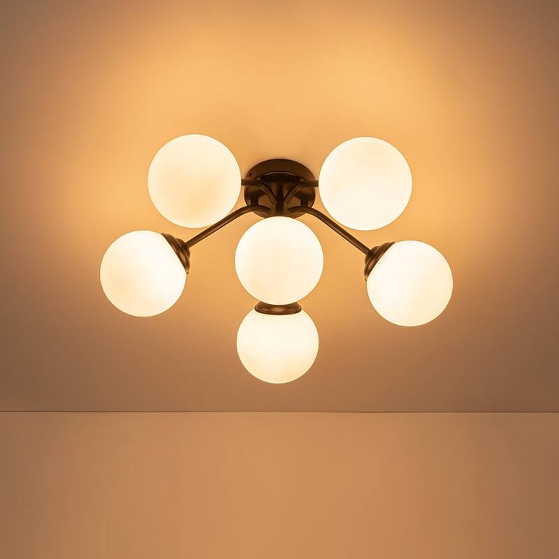 Milky Glass Globe Brass Sputnik Bubble Ceiling Light - 30in Chandelier