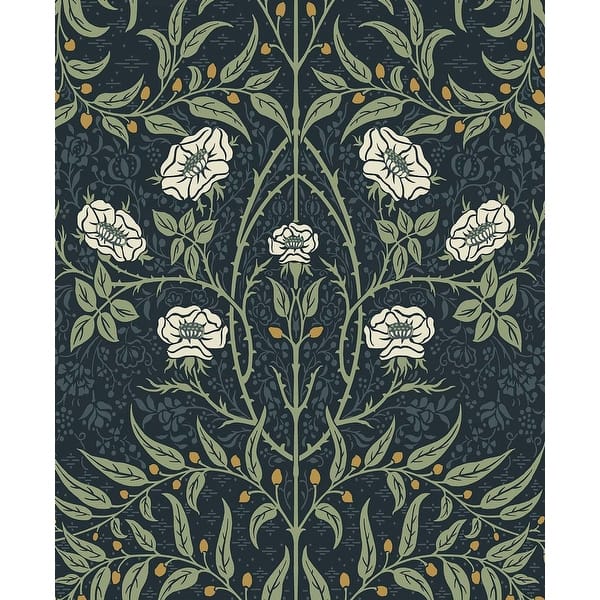 slide 1 of 26, NextWall Stenciled Floral Peel and Stick Wallpaper 20.5 in. W x 18 ft. L - Navy & Sage