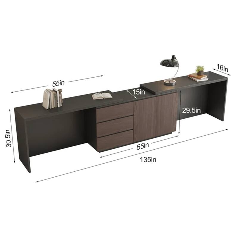 Super Large Modern Home Office Expandable Desk with Drawer Dresser for Storage