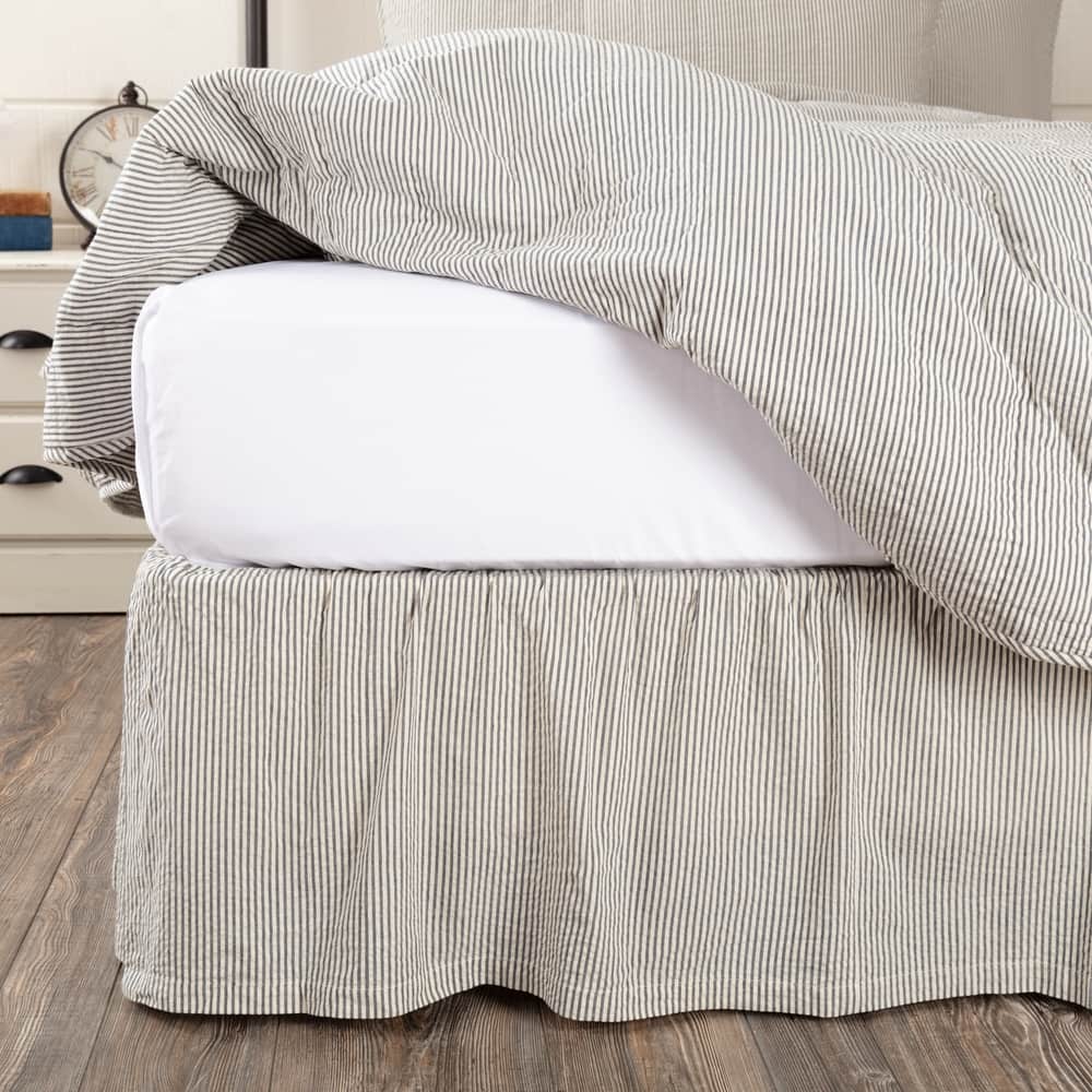 Hatteras Seersucker Blue Ticking Stripe Bed Skirt