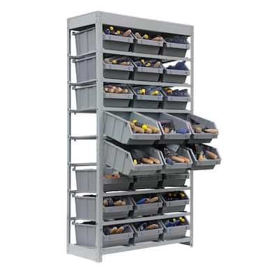 King's Rack Bin Rack Storage System Heavy Duty Steel Rack Organizer Shelving Unit w/ 24 Plastic Bins in 8 tiers.