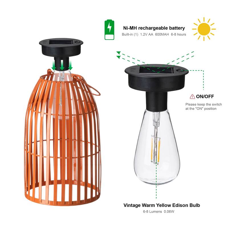 Glitzhome Set of 2 Metal Solar Powered Outdoor Hanging Lantern