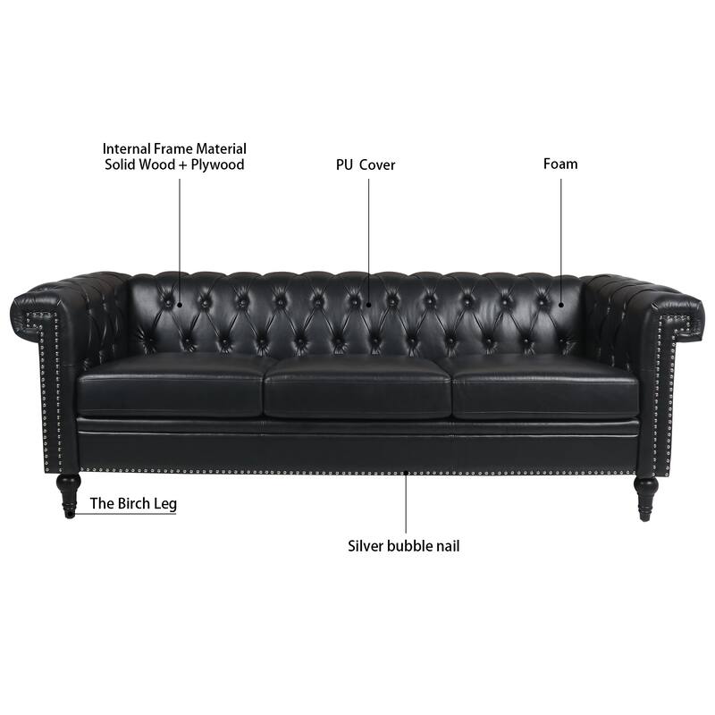 Traditional Sofa Couch 82.5" Width Square Arm Removable Cushion 3 Seater Sofa