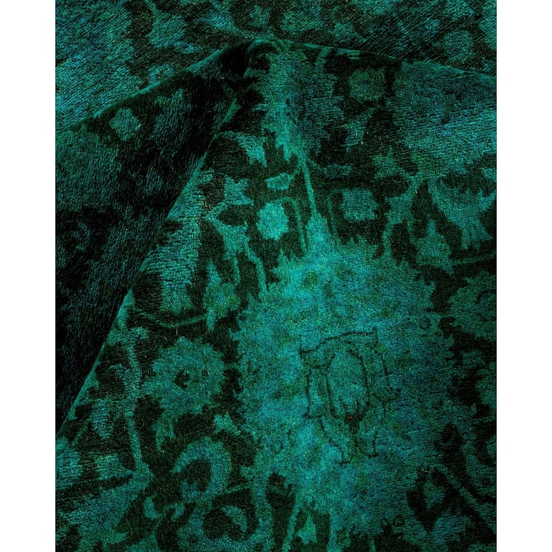 Overton Hand Knotted Wool Vintage Inspired Modern Contemporary Overdyed Green Area Rug - 8' 4" x 10' 3"