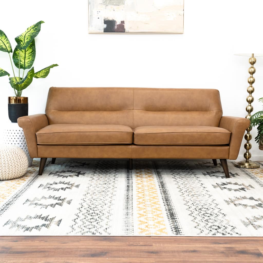 Parma Modern Furniture Style Genuine Apartment Size Leather Cognac Tan Couch