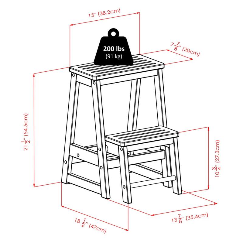 Wooden Foldable Step Stool - 21.5" - Brown