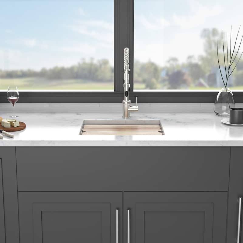 21" Undermount Single Bowl Quartz Kitchen Sink - 21'' x 18'' x 9.65'' - White