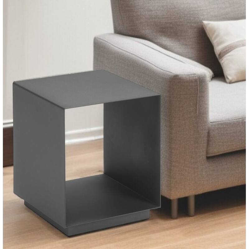 HomeRoots 17" Charcoal Aluminum Square End Table With Shelf - 14' X '16.5' X '14 - Charcoal - Aluminum