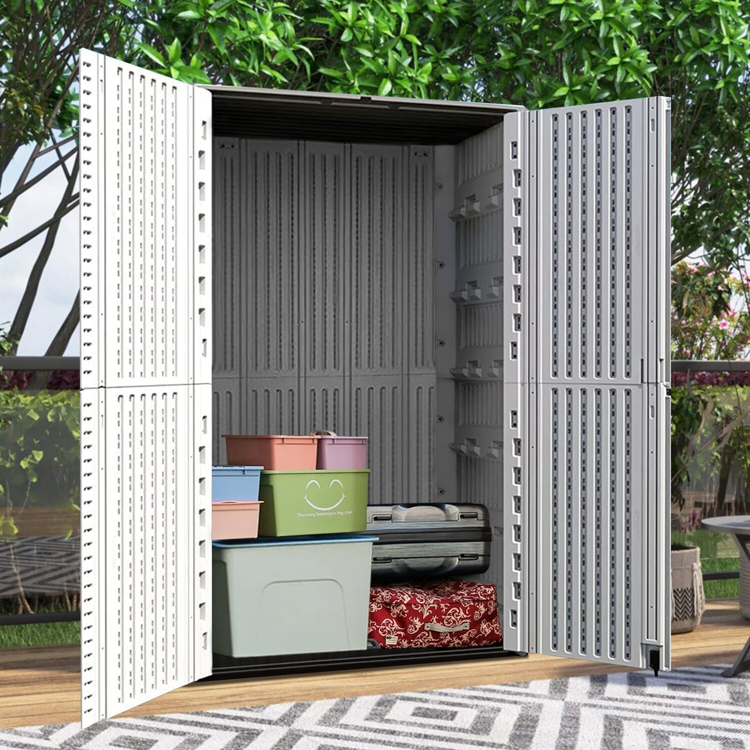 Outdoor Plastic Storage Sheds Withe Lockable Design,Beige - Bed
