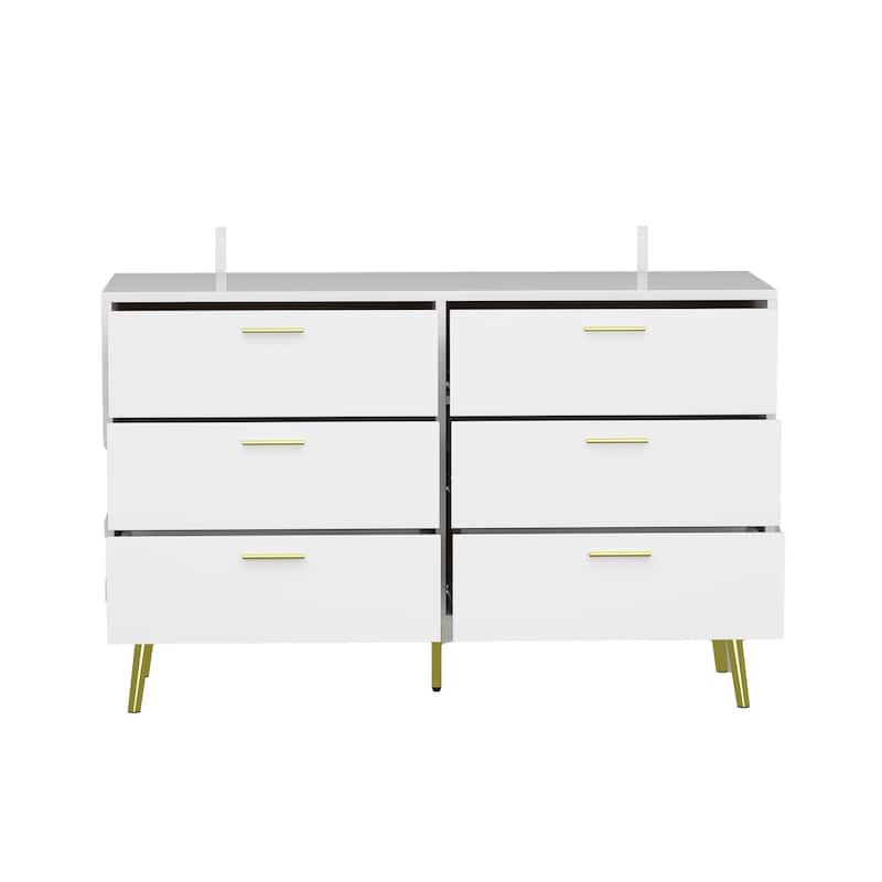 6-Drawer Double Dresser with Gold Accents Bedroom Storage Solution