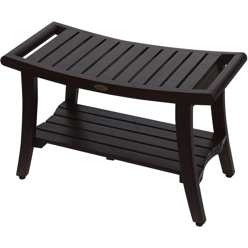 HomeRoots 30" Dark Brown Teak Rectangular Shower Bench With Shelf