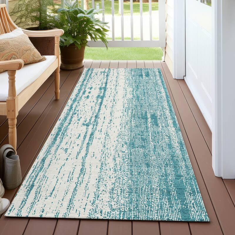 Machine Washable Indoor/ Outdoor Chantille Stripes Ombre Rug - Teal - 2'3" x 7'6"