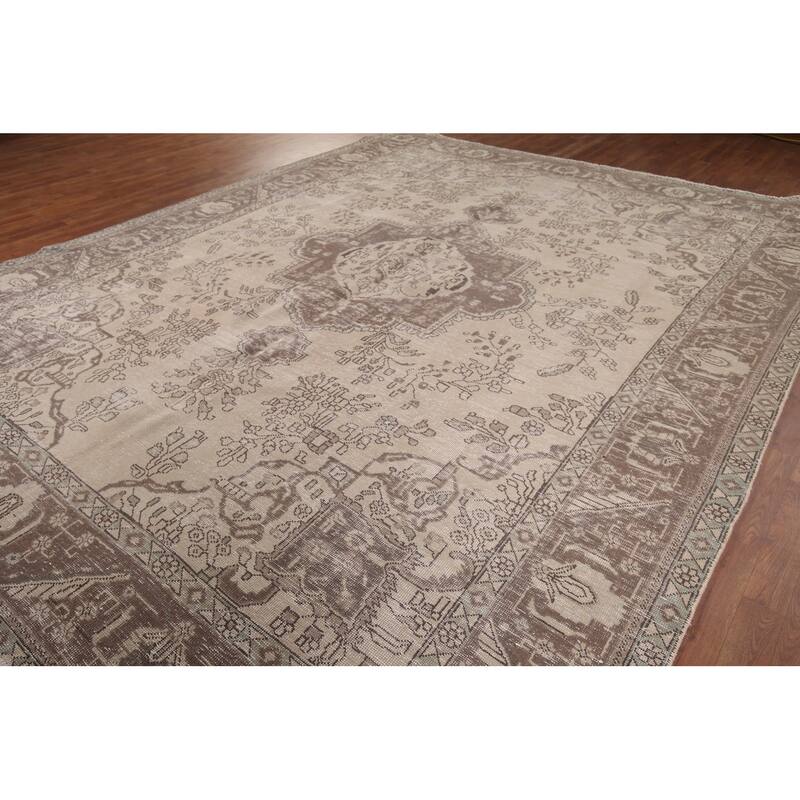 Distressed Tabriz Vintage Persian Rug Hand-Knotted Wool Carpet - 9'9" x 12'3"