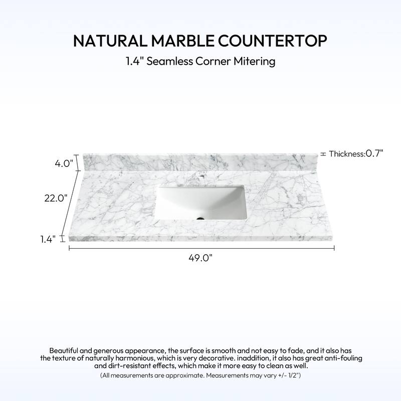 Zevio Natural Marble Vanity Top in Carrara White with Ceramic Sink