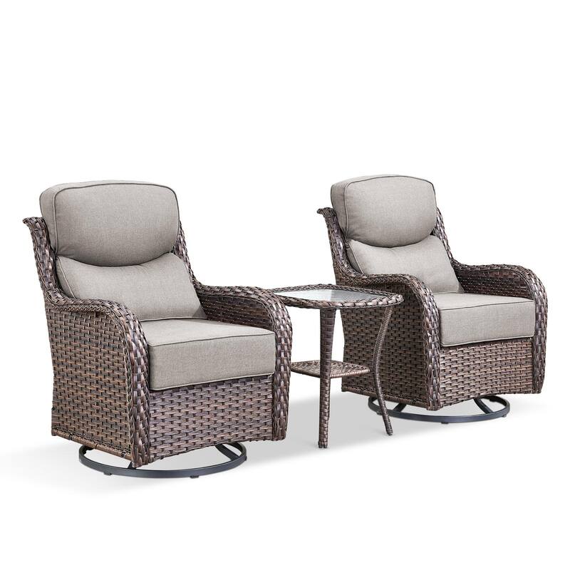 Outdoor Swivel Wicker Patio Chairs Set with Side Table