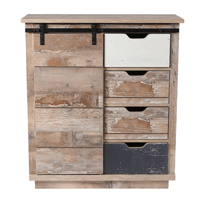 Brown Wood Rustic Style 4-Drawer with 1-Sliding Door Storage Cabinet