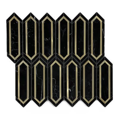 Nero Marquina and Gold Metal Long HoneyComb Marble Mosaic Tiles - Case (10 Sheets)