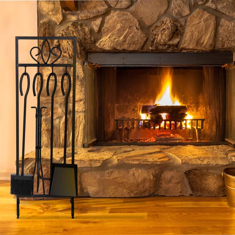Hastings Home 5-piece Wrought Iron Fireplace Tool Set
