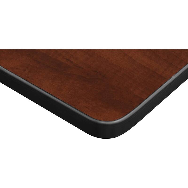 84" x 24" Flip Top Mobile Training Table with Modesty Panel- Cherry and 3 "M" Stack Chairs- Blue