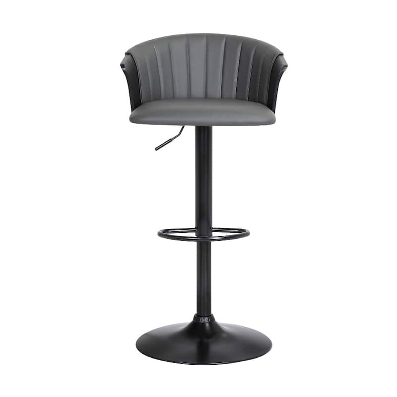 Faux Leather Adjustable Bar Stool with Arms, Swivel and Footrest - 21” x 20” x 41” (D x W x H)