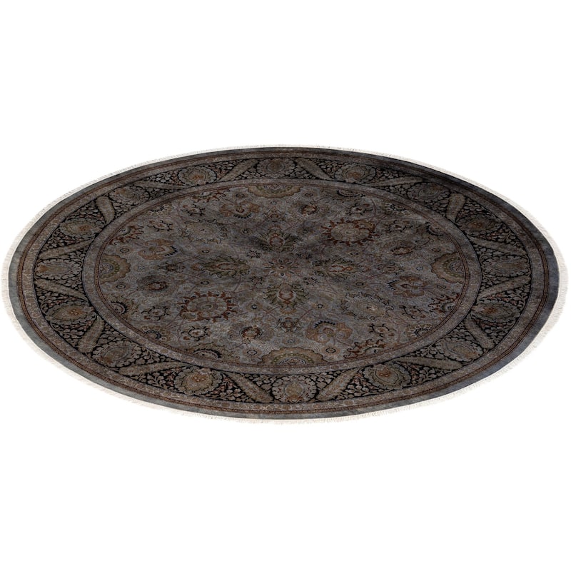 Overton Hand Knotted Wool Vintage Inspired Modern Contemporary Overdyed Gray Round Area Rug - 7' 1" x 7' 1"