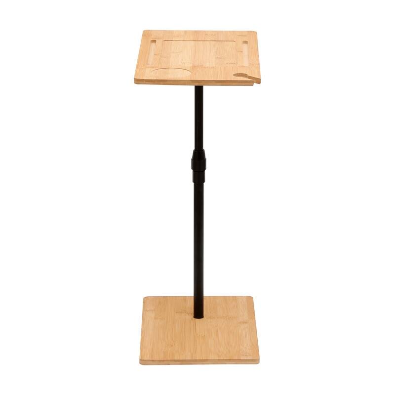 Adjustable Bamboo Sofa Tray Table with Rotating Stand & Storage