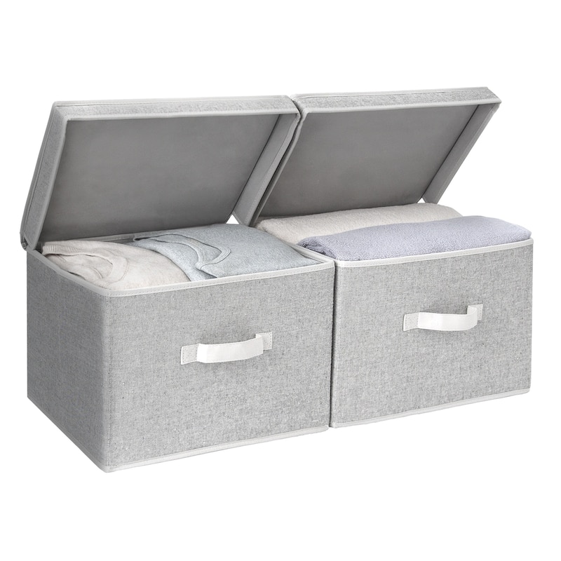 2-Pack Closet Storage Bin with Lid and Handle, Large Fabric Storage Box for Clothes, Towels, Toys, Shoes - Medium - Grey