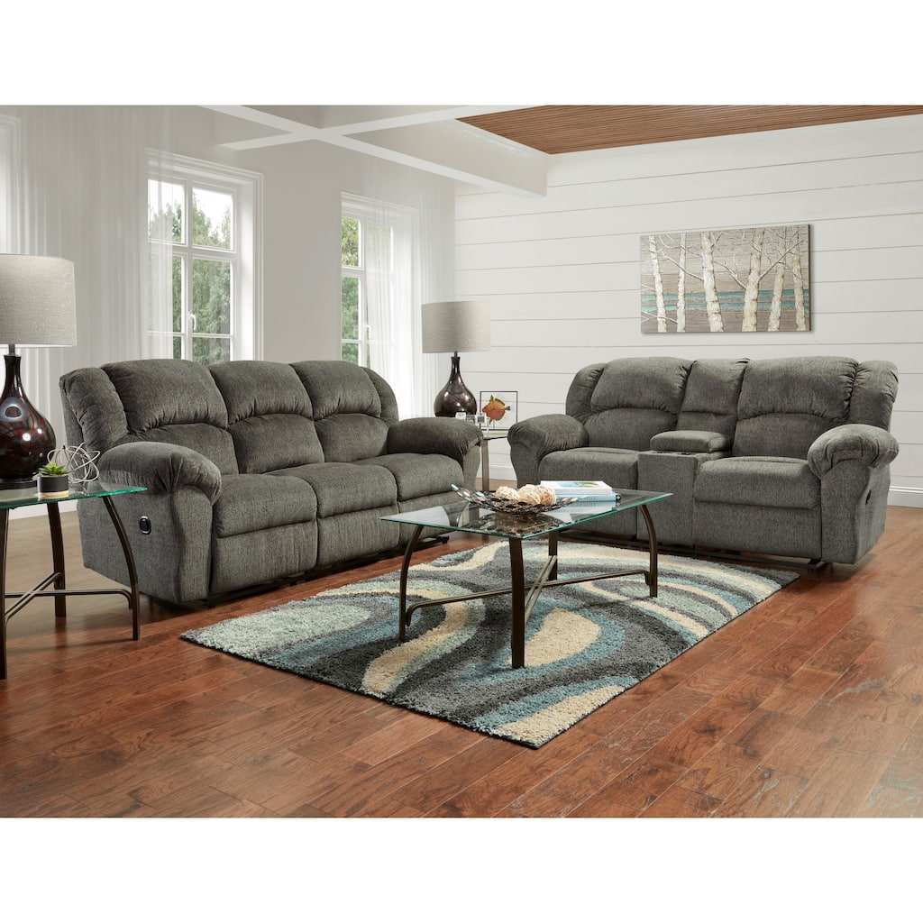 Roundhill Furniture Dual Reclining Microfiber Sofa and Loveseat Set, Allure Grey