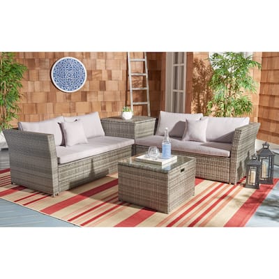SAFAVIEH Helga Outdoor 4-Piece Conversation Patio Set with Storage