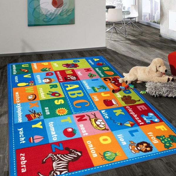 slide 2 of 8, World Rug Gallery Kids Educational Learning Alphabet Symbols Non Slip Area Rug 3' 3" x 4' 7"