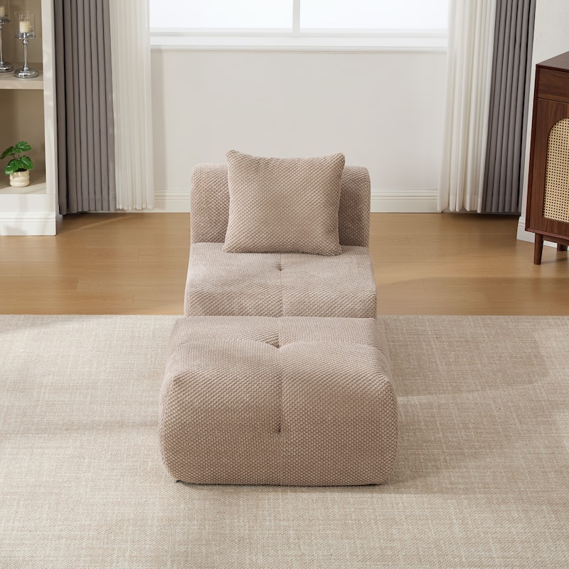 31" Modular Cloud Armless Accent Chair with Ottoman Set, Modern Boneless Deep Seat Single Sofa Soft Lounger