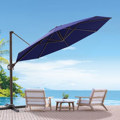 Outdoor 11 Ft Patio Cantilever Offset Umbrella with 360 Degree Rotation