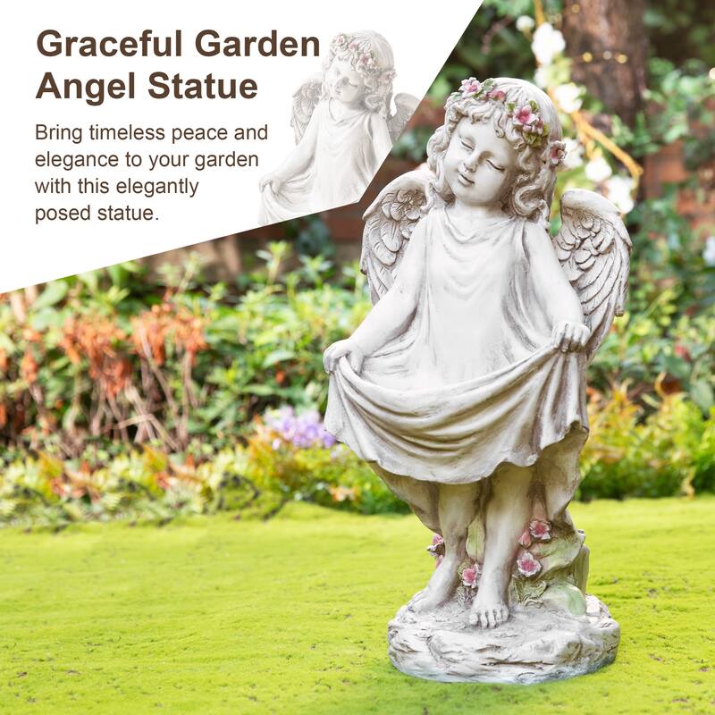 Glitzhome Sleeping Angel MGO Garden Statue for Outdoor Indoor Coastal Sculpture
