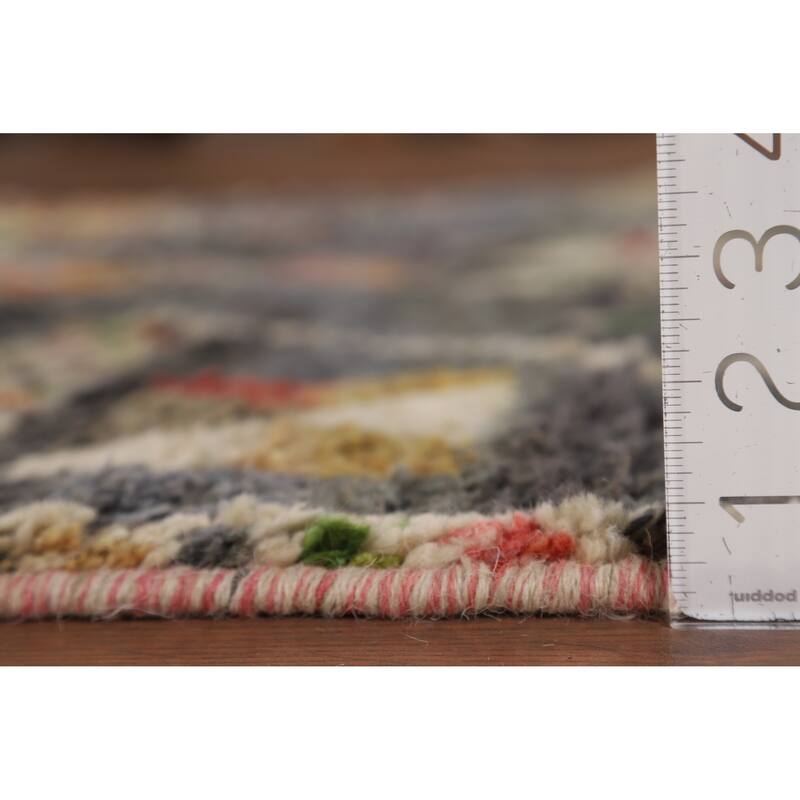 Hand Knotted Oriental 100% Wool Carpet Modern Tribal Greys & Charcoal Moroccan Area Rug - 6' 11'' X 4' 1''