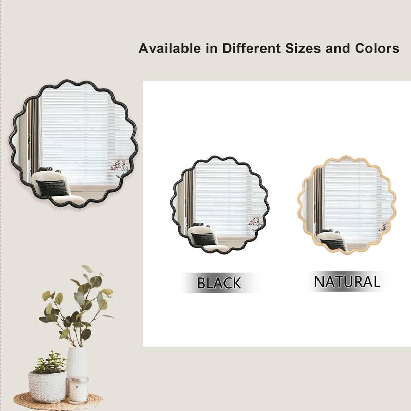 Solid Wood Wavy Round Mirror - Modern Wall Decor