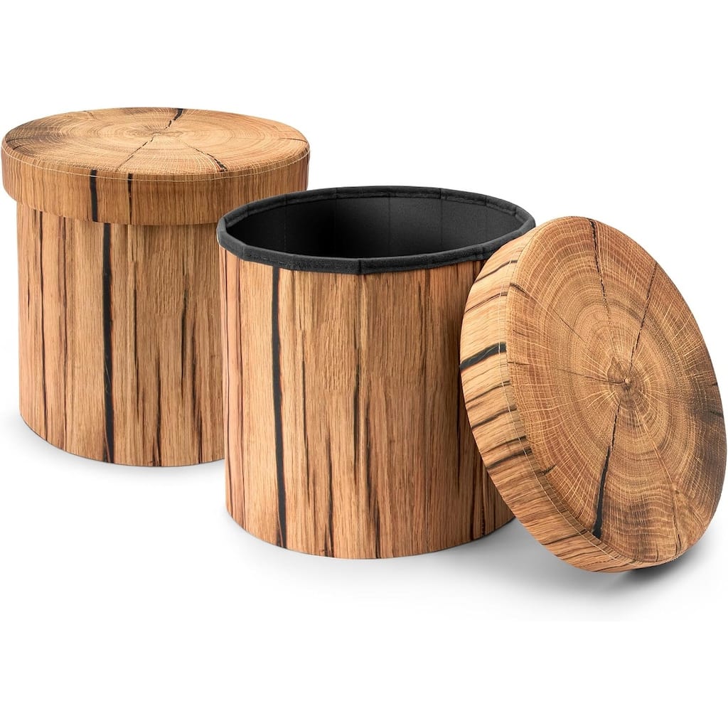 Sorbus Tree Stump Stool, Storage Ottoman 15" Fake Tree Stumps Log Stool Storage, 2 Pack - 15" L x 15" W x 15" H