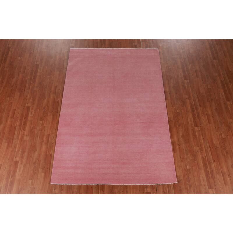 Hand Knotted Oriental 100% Wool Carpet Modern Solid Pink Gabbeh Area Rug - 9' 2'' X 6' 2''