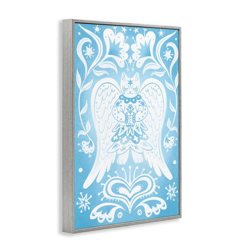 Stupell Symmetrical Patterned Angel Cat Framed Giclee Art Design By Hannah Moren