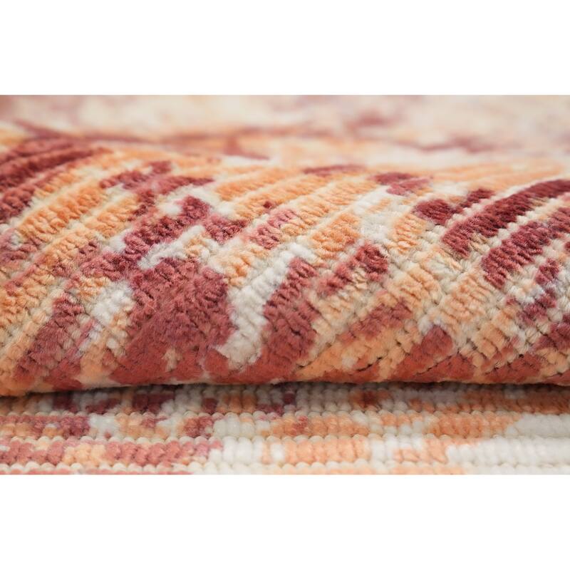 Hand Knotted Oriental Viscose Silk Carpet Modern All-Over Oranges & Rust Abstract Area Rug - 4' 0'' X 2' 0''
