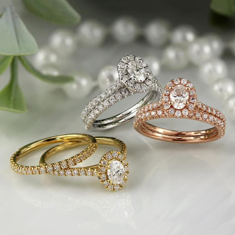 Auriya 14k Gold 1ctw Halo Oval Diamond Engagement Ring Set