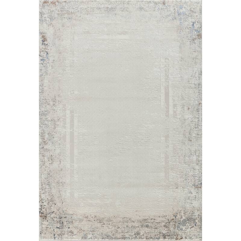 Omari Collection Cream/Blue Abstract Traditional Area Rug - 5'3" X 7'6"