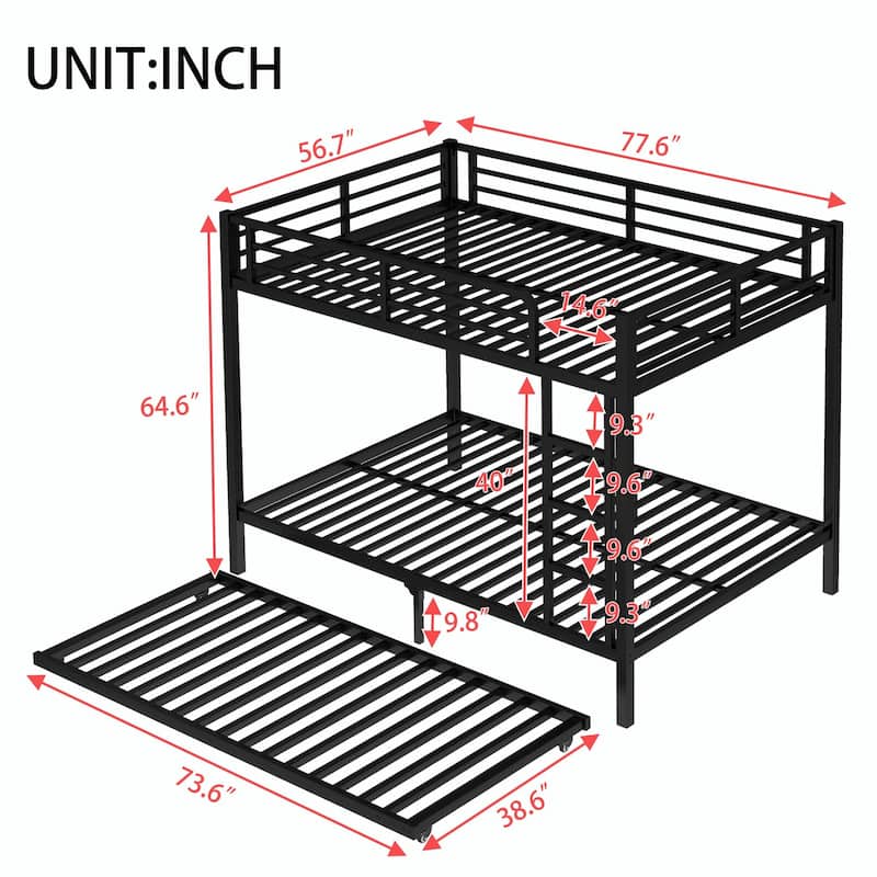 Metal Bunk Bed with Twin Size Trundle