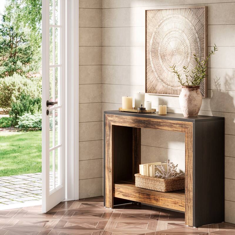 Small Industiral Wood Console Sofa Table for Entryway