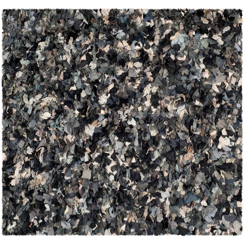 SAFAVIEH Handmade Rio Shag Chihoko 3.5-inch Extra Thick Decorative Rug - 6' Square - Dark Grey/Multi