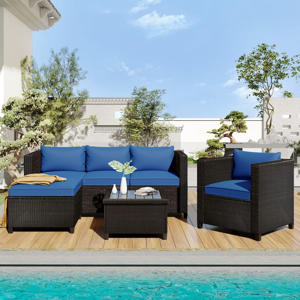 5 Piece Conversation Rattan Sectional Sofa